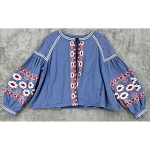 RD & Koko Blouse Womens Large Tie Western Aztec Puff‎ Sleeve Boho Southwestern
